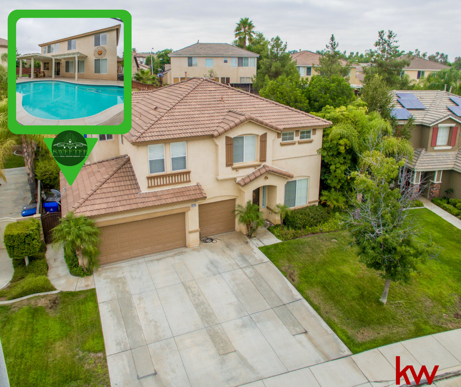 front of house with a picture of the pool inserted at the top left corner